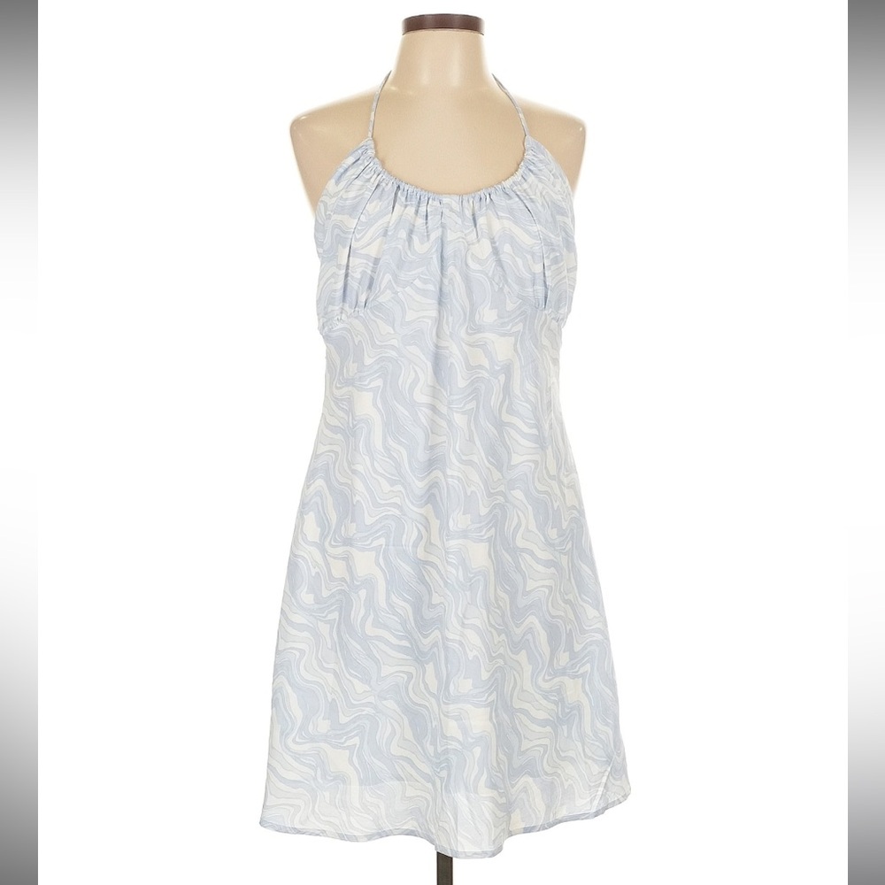 Abercrombie & Fitch Blue and White Mini Halter Sundress Large Tall Dress Swirl